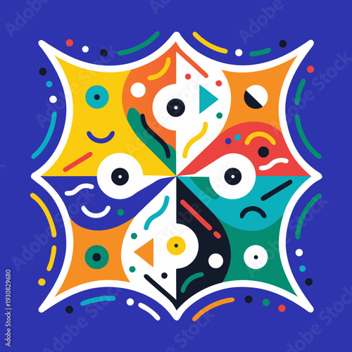 A colorful star with different faces on each point