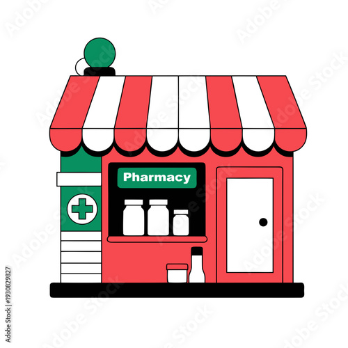 A cartoon image of a pharmacy store