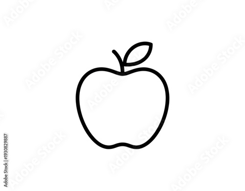 Simple line drawing of a classic apple with a leafy stem isolated on transparent background