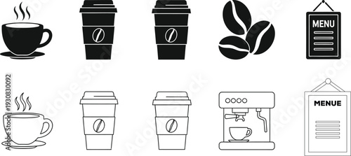 Coffee shop icons isolated on transparent background