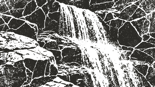 Natural waterfall cascading over rugged rocks with flowing water in a serene outdoor setting