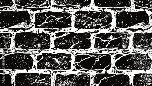 Grunge black and white brick wall texture with weathered rough surface and distressed