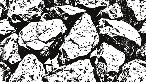 abstract black and white rock texture pattern with rough cracked stone surface design