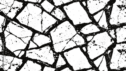 Cracked white stone surface with black fissures textured background for design and abstract patterns
