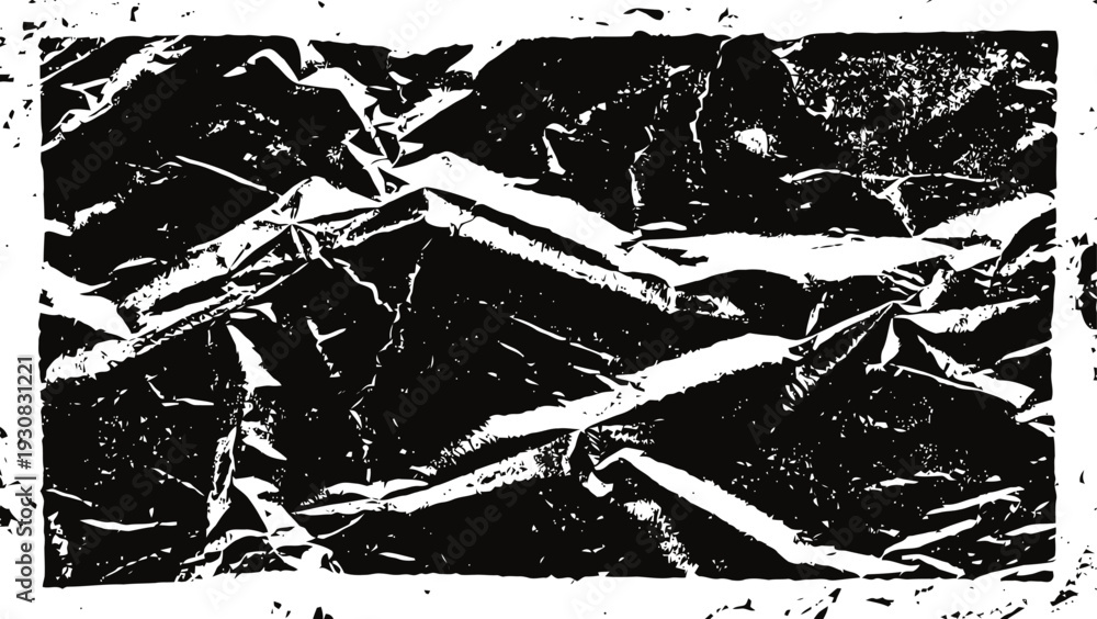 Fototapeta premium Wrinkled black paper texture with distressed white border and grunge crackled surface