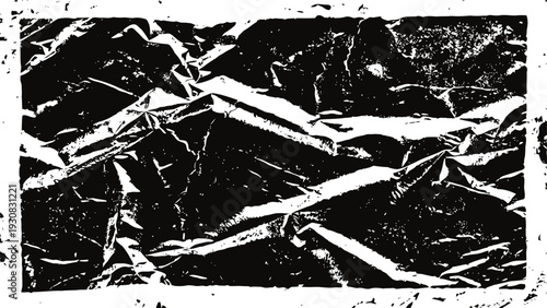 Wrinkled black paper texture with distressed white border and grunge crackled surface