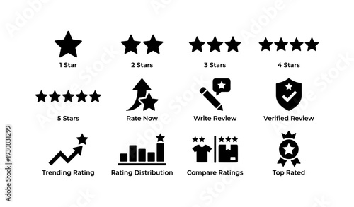 Star ratings and review icons set for feedback and evaluation