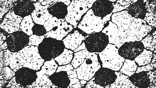 Abstract black and white cracked paint texture with irregular dots and rough surfaces pattern background