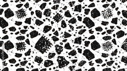 Black and white terrazzo texture pattern abstract irregular stone chips design on white background modern decorative flooring and wall surface