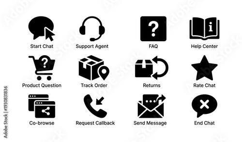 Customer support icons: chat, faq, help center, order tracking, returns