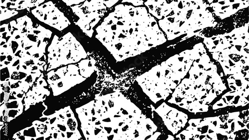 Cracked and weathered concrete surface with irregular fracture lines and rough texture