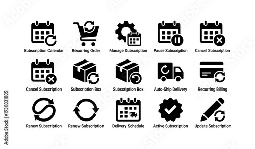 Subscription icons: calendar, delivery, billing, and management symbols