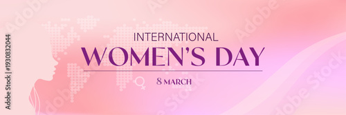 International Woman's Day web banner, template, pink gradient, creative vector illustration