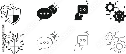 Collection of business security icons isolated on transparent background