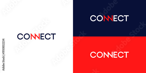 Dynamic and modern abstract 'CONNECT' wordmark logo design featuring a stylized lightning bolt 'N' symbol, representing strong network connections and communication for a brand