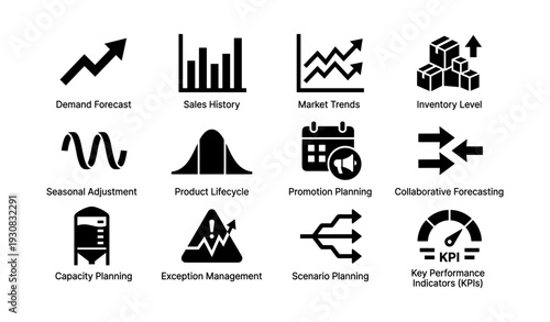 Business analytics icons for forecasting and planning insights