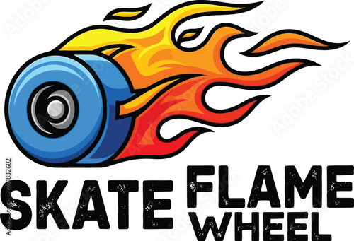 Skate wheel enveloped in vibrant flames signifies speed, passion,.