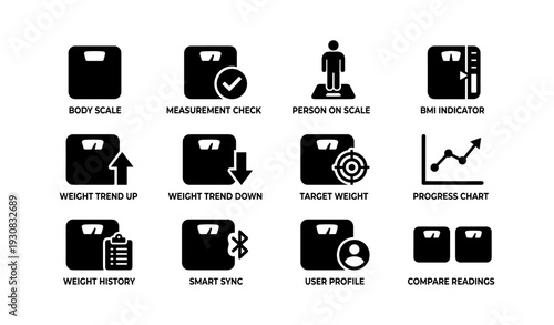 Health icons collection: weight, bmi, progress, and smart sync