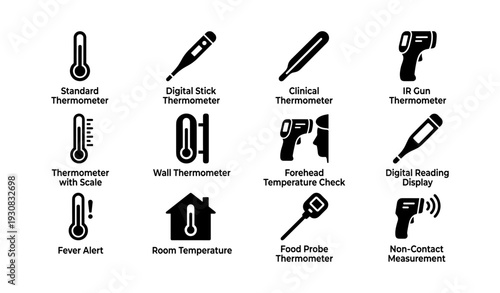 Types of thermometers: digital, clinical, ir gun, wall, food probe