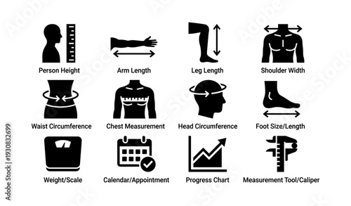 Measurement icons for body and fitness analysis