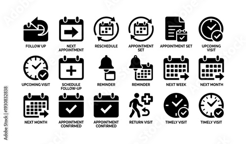 Collection of medical appointment icons for scheduling and reminders