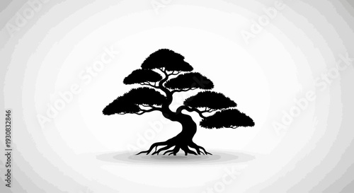 Bonsai Tree Silhouette with Roots Visible.