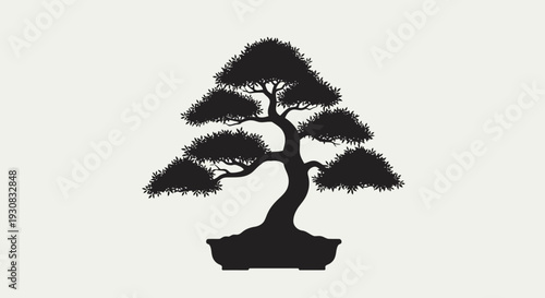 Bonsai Tree Silhouette on White Background.
