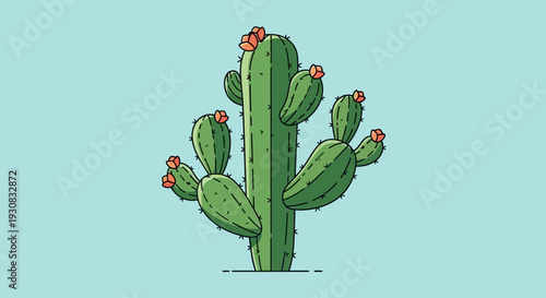 Cactus Plant with Prickly Green Stems.