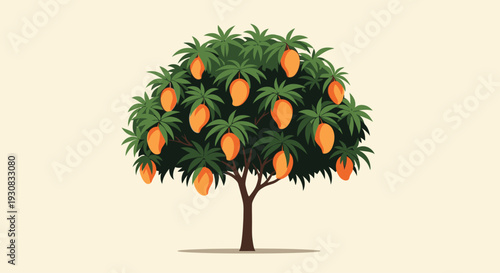 Vibrant Mango Tree Laden with Ripe Orange Fruits.