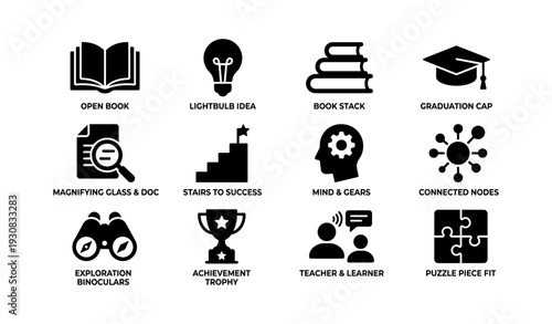 Educational icons: learning tools and success symbols for academic excellence