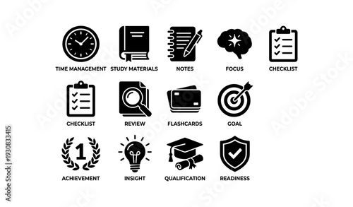 Essential study tools: time management, focus, and achievement icons