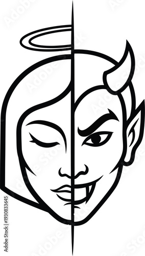 Woman's face illustrates the profound duality of good and evil within.