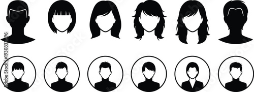 User avatar silhouettes collection, male and female profile icons set, black vector illustration for account, profile, and interface design