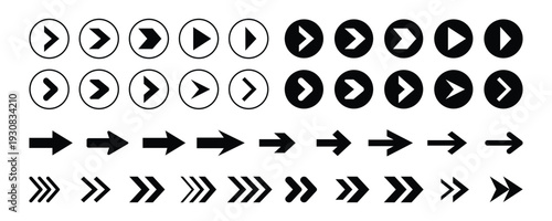 Collection of black arrow icons isolated on transparent background