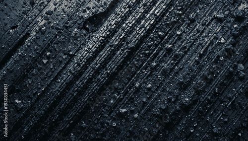 Close View of Wet Surface With Textured Lines and Small Particles in Low Ligh...