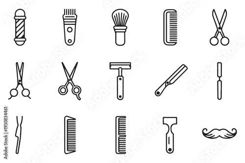 Barber Shop Tools and Accessories Line Art Icons Set