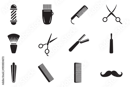 Professional Barber Shop Silhouette Icons Set