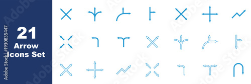 21 Thin Line Directional Arrow Icons Outline Vector Set. Arrow icon set, arrow cursor. Arrows big black set icons. Arrow vector collection. Arrow. Cursor. Mordern simple arrows. Vector illustration.