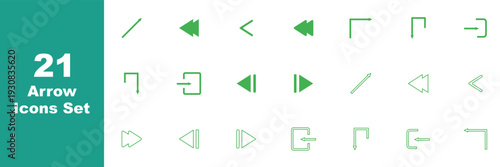 21 Minimal Corner and Return Arrow Icons Vector Set. Minimalist right arrow icon set in solid black and outline circle, clean flat vector style. Directional Arrow Symbols UI Pack. 