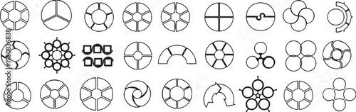 Set of Black and White Circular Diagram Icons circle
