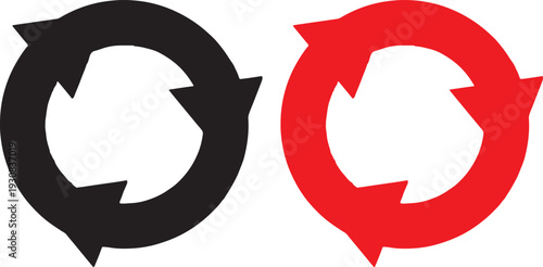 Black and red circular arrows indicating refresh or recycle action