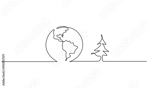 World environment earth globe with leaves continuous line drawn. 