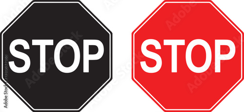 Black and red stop sign with white lettering