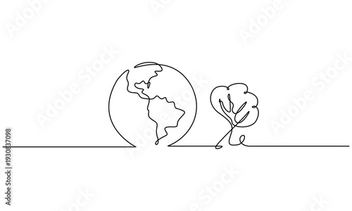 World environment earth globe with leaves continuous line drawn. 