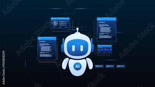 AI workflow automation artificial intelligence. ai agent automation showing processing flow, analytic, coding and automation system.