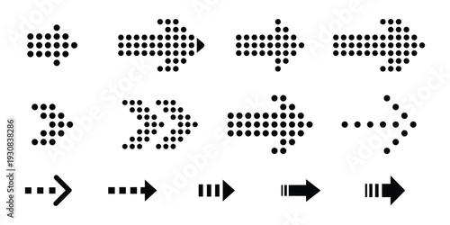 Collection Of Black Arrows Made Of Dots And Lines isolated on transparent background