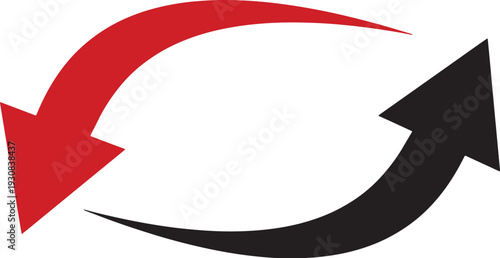 Circular arrows icon in red and black showing exchange or connection