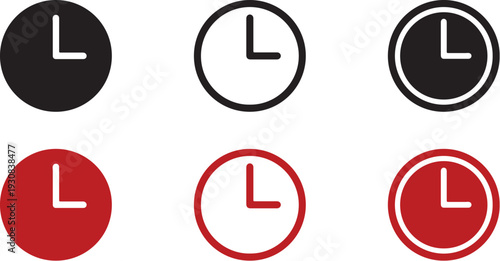 Clock icons in black and red with transparent background
