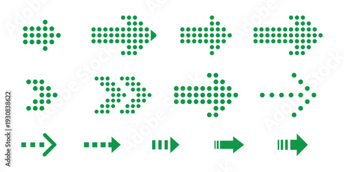 Collection Of Green Arrows Made Of Dots And Lines isolated on transparent background