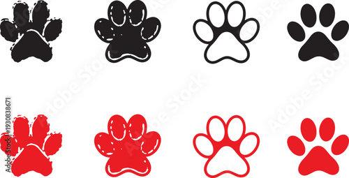 Collection of black and red paw print icons